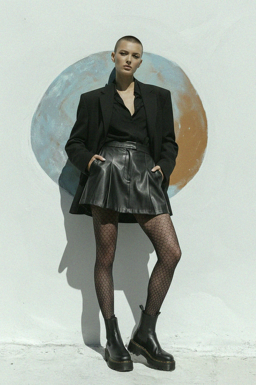 Black Geometric Pattern Sheer Tights photo 2