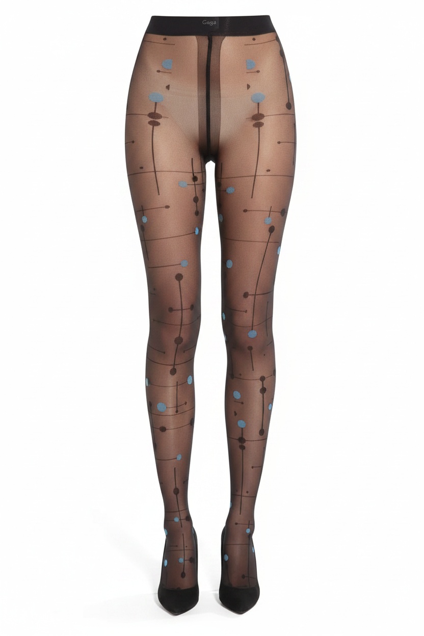 Black Sheer Tights with Abstract Blue Dot Pattern photo 1