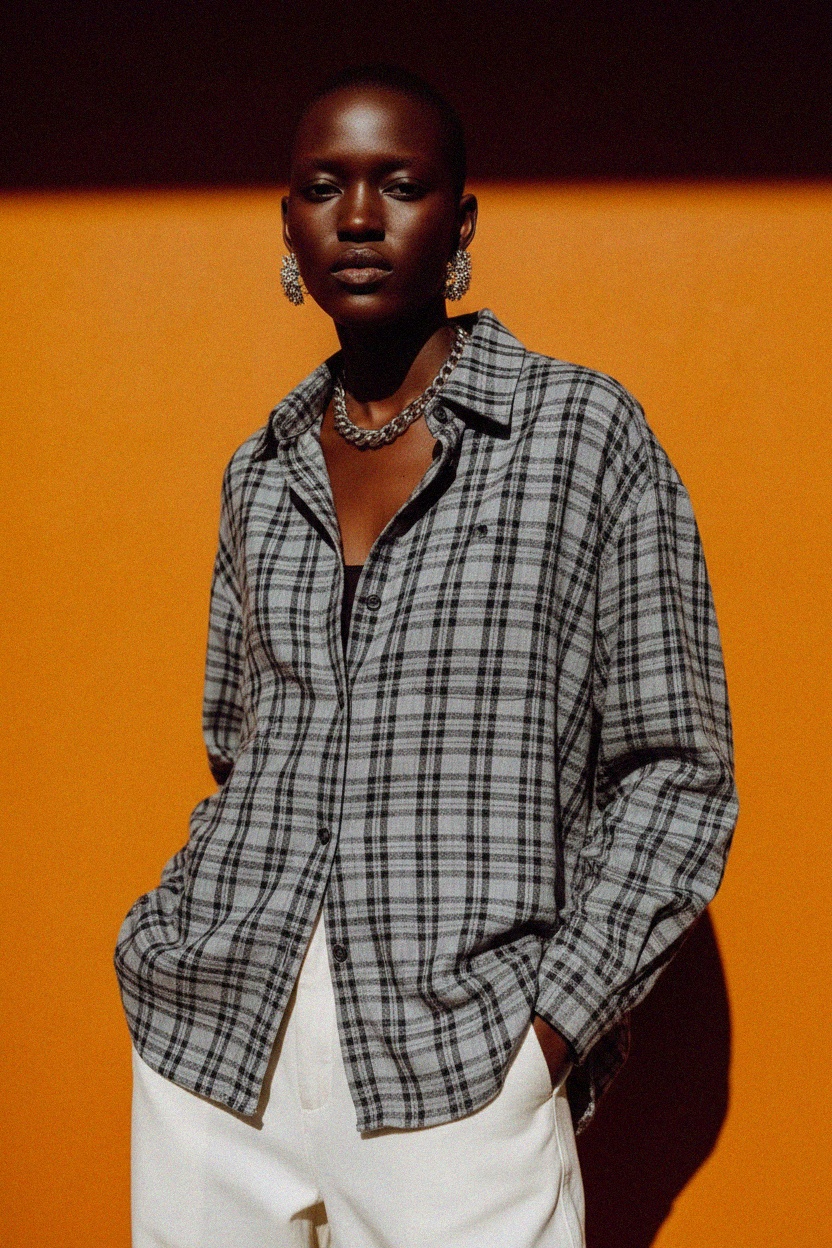 Oversized Plaid Button-Up Shirt photo 3