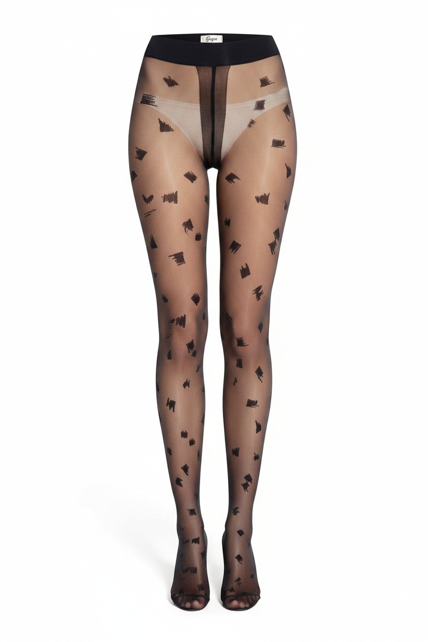 Black Sheer Tights with Abstract Brushstroke Pattern photo 1