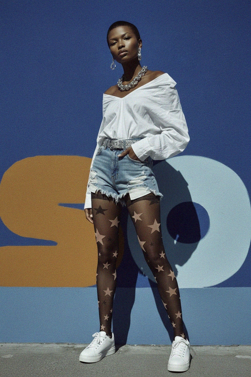 Black Sheer Tights with Star Pattern photo 2