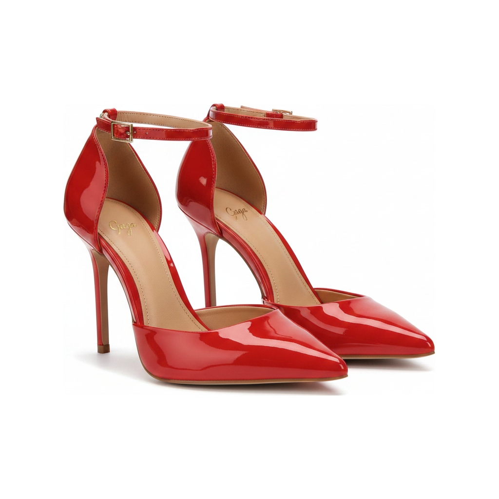 Red Patent Pointed Toe Ankle Strap Stiletto Pumps photo 1