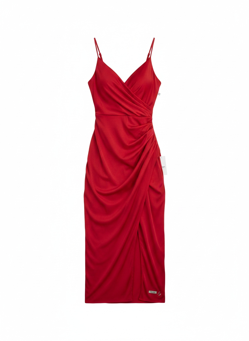 Elegant Red Midi Dress with High Slit photo 1