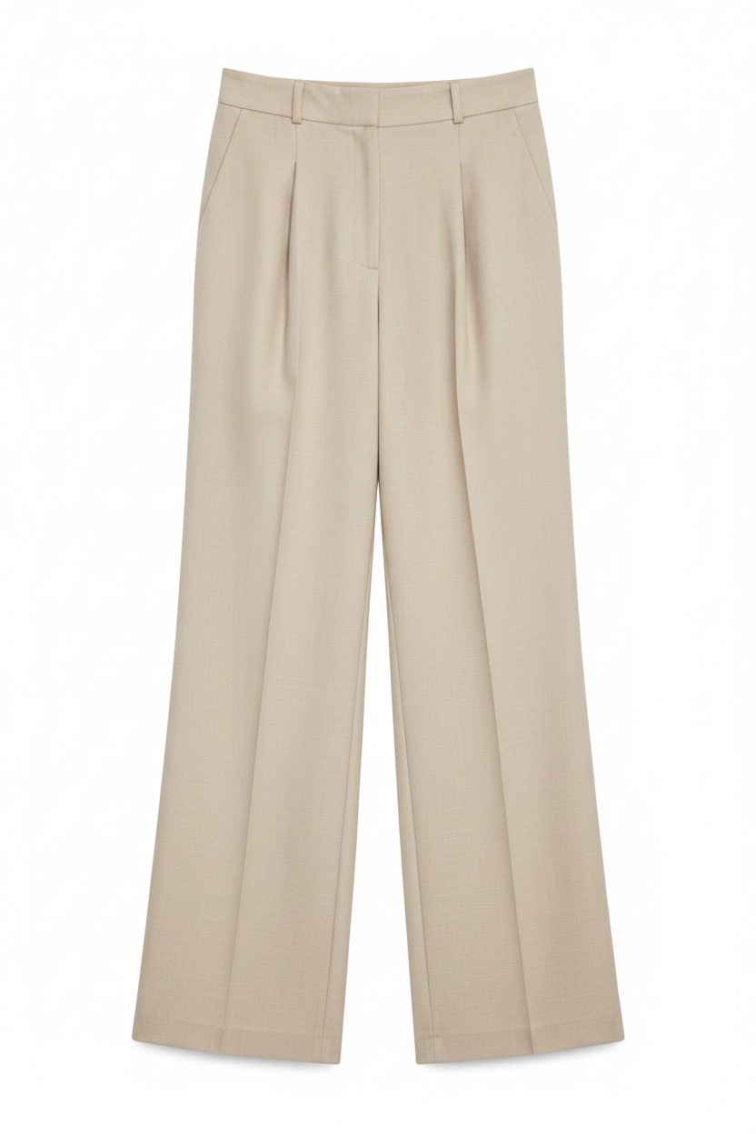 Beige Pleated Wide-Leg Trousers photo 1