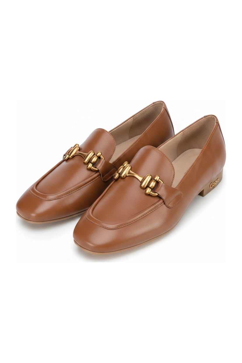 Brown Leather Loafers with Gold Horsebit Buckle photo 1