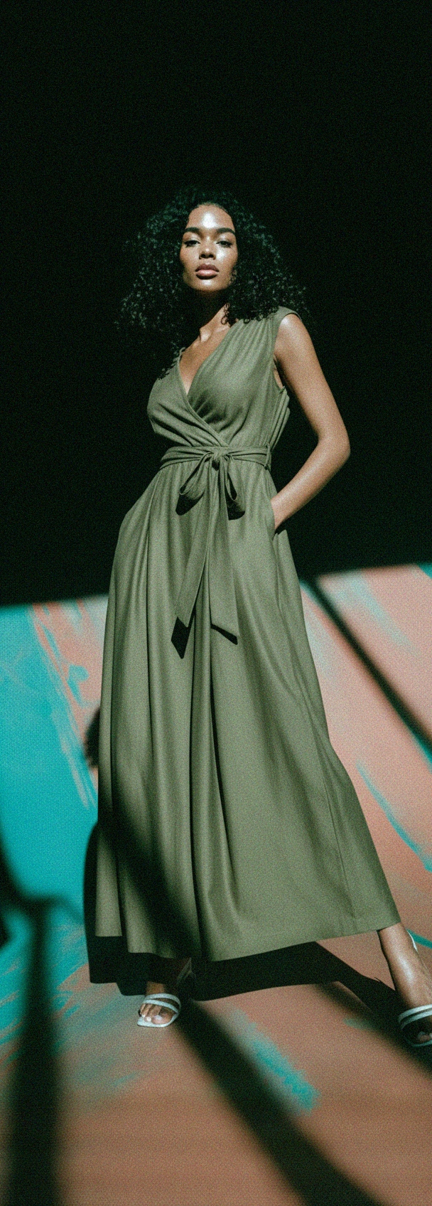 Flowing V-Neck Maxi Dress with Tie Waist photo 2