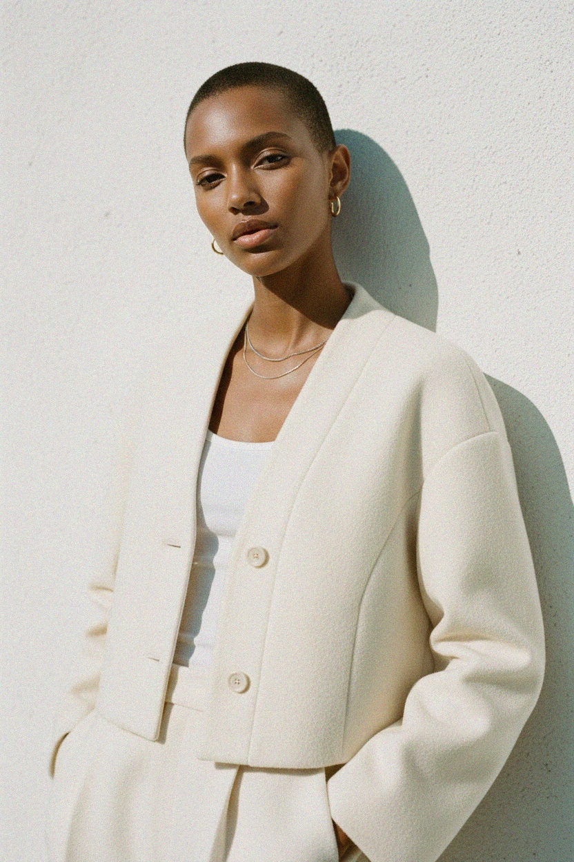 Chic Cropped Jacket with Button Detail photo 3