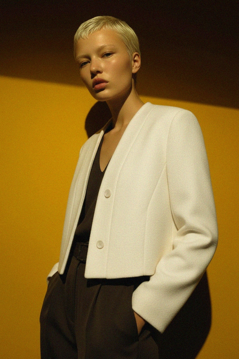 Chic Cropped Jacket with Button Detail photo 4