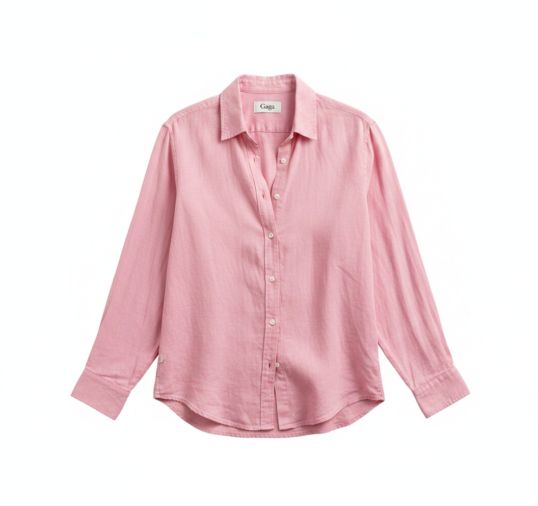 Relaxed Pink Linen-Blend Button-Up Shirt photo 1