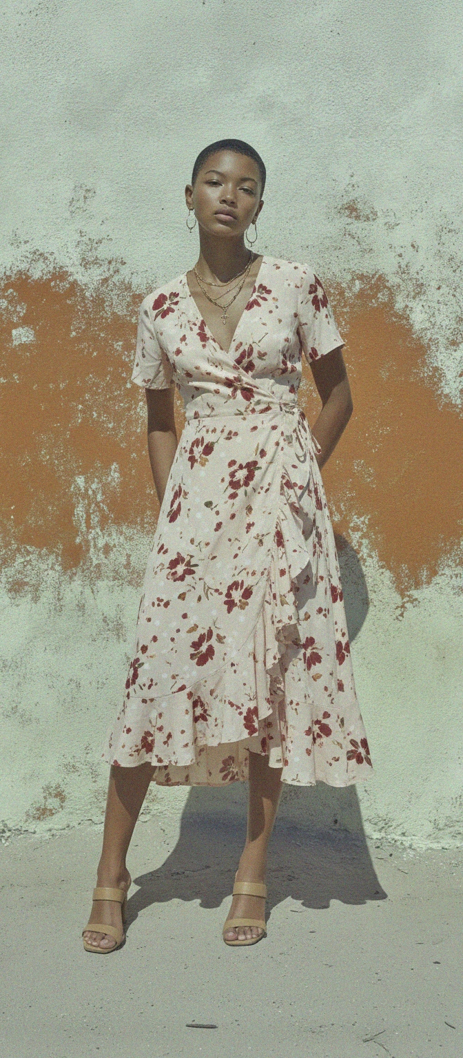 Elegant Floral Print Midi Dress photo 3