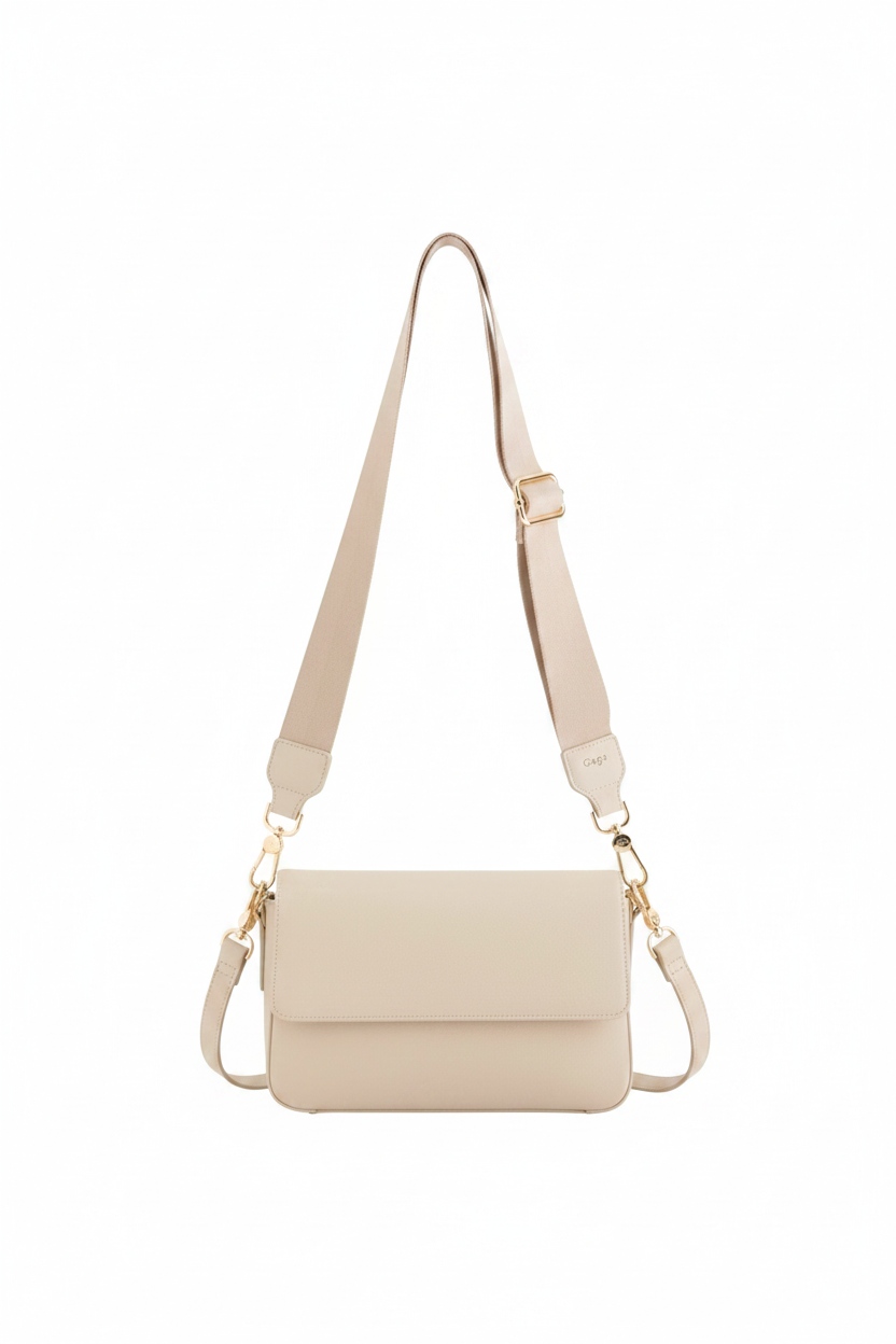 Chic Beige Crossbody Bag with Wide Adjustable Strap photo 1
