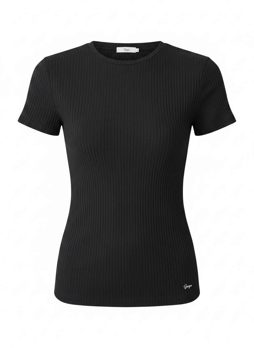 Black Ribbed Fitted Short Sleeve T-shirt photo 1