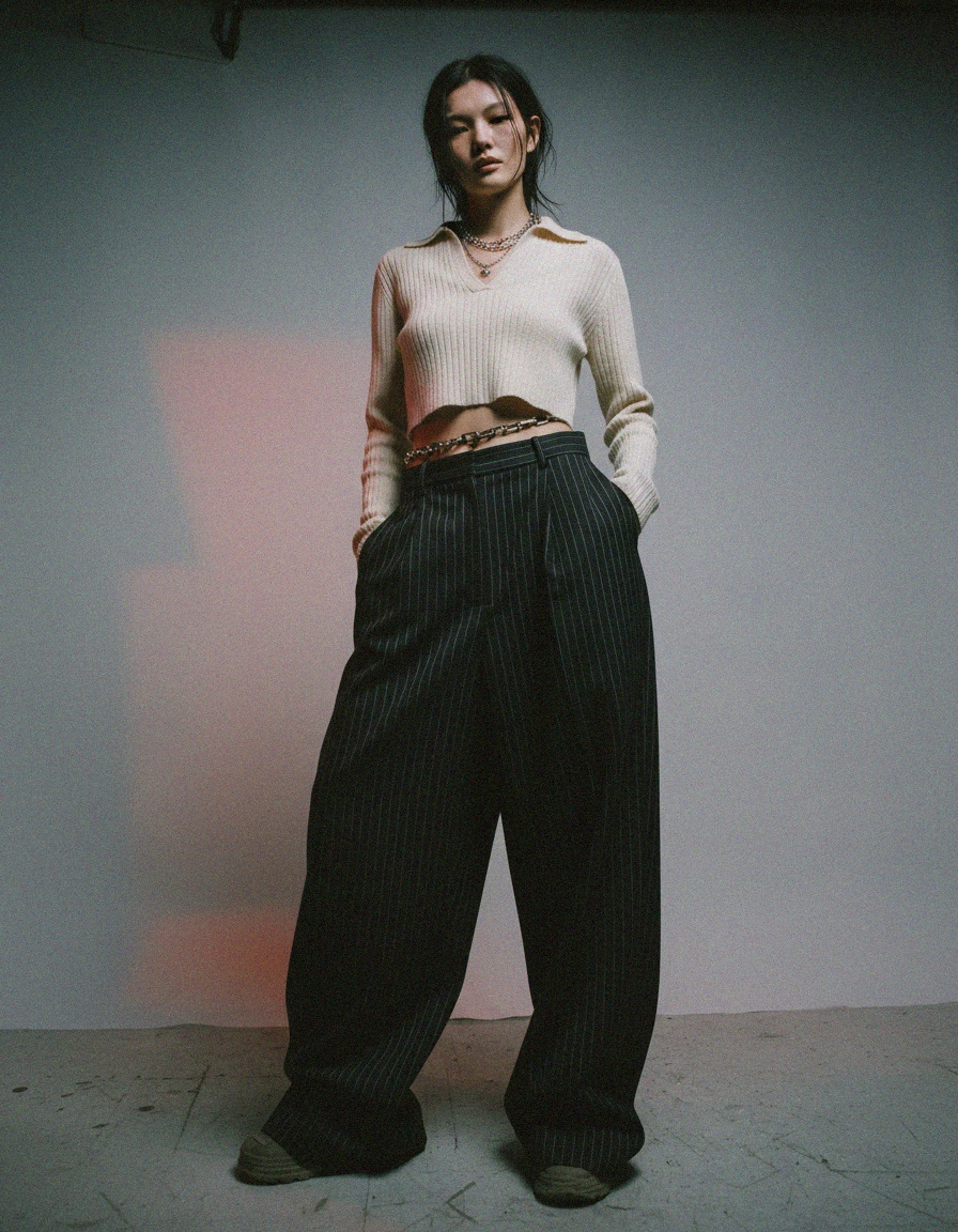 Oversized Pinstripe Wide-Leg Long Pants photo 4
