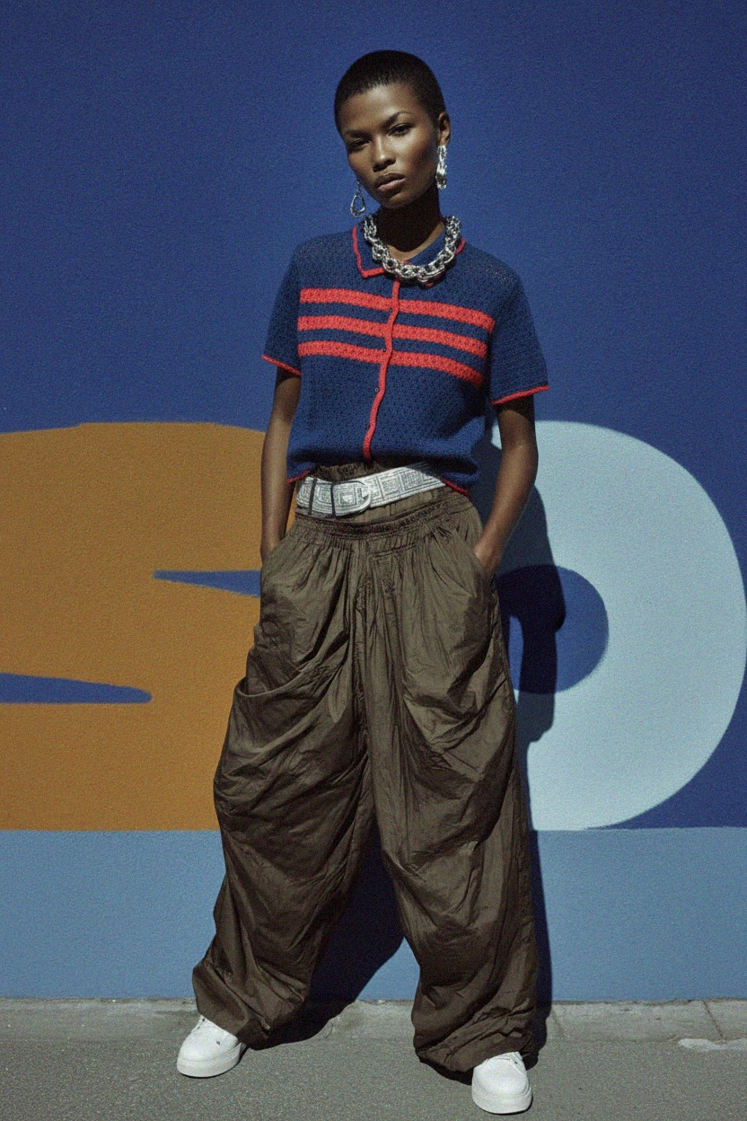 Blue & Red Striped Knit Polo Top photo 2