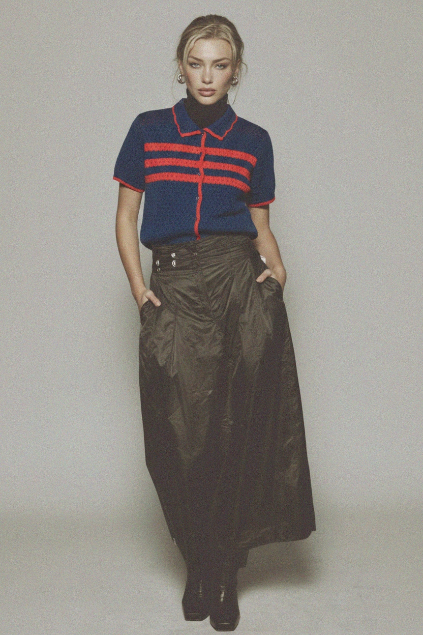 Blue & Red Striped Knit Polo Top photo 3