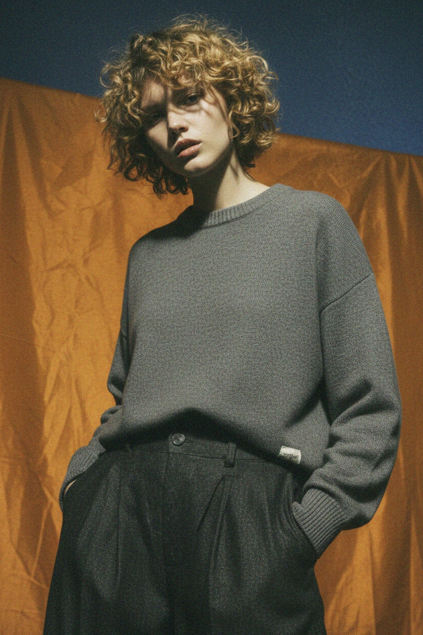 Soft Grey Oversized Knit Pullover photo 2