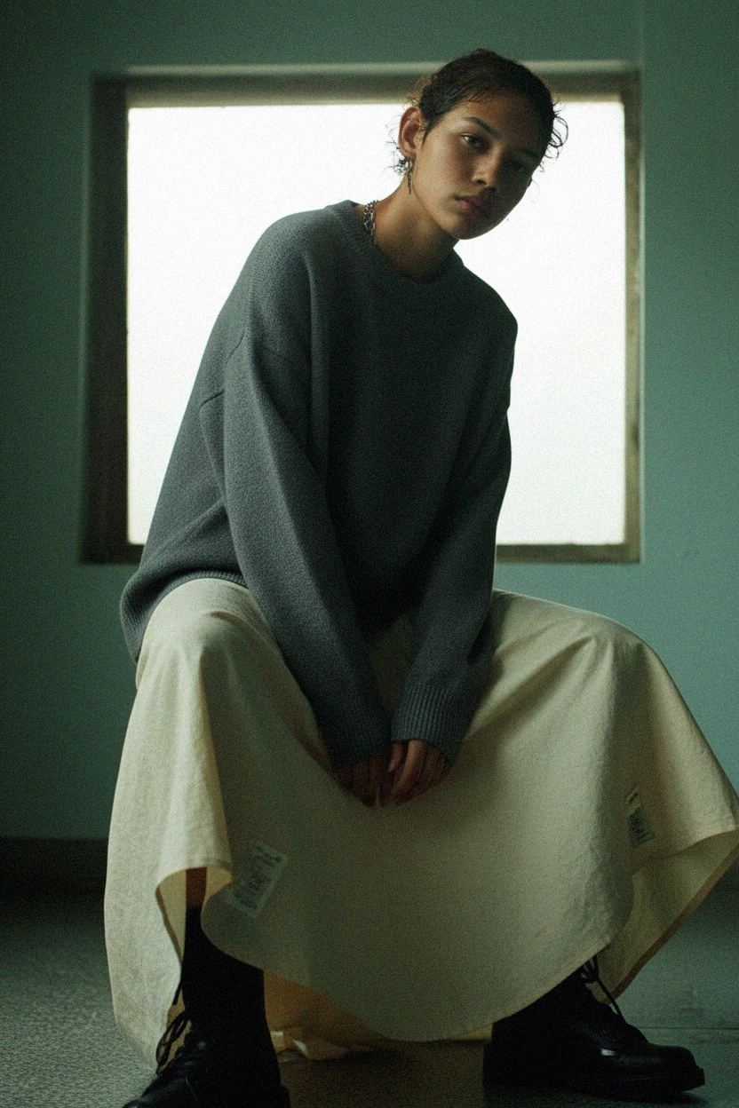 Soft Grey Oversized Knit Pullover photo 4