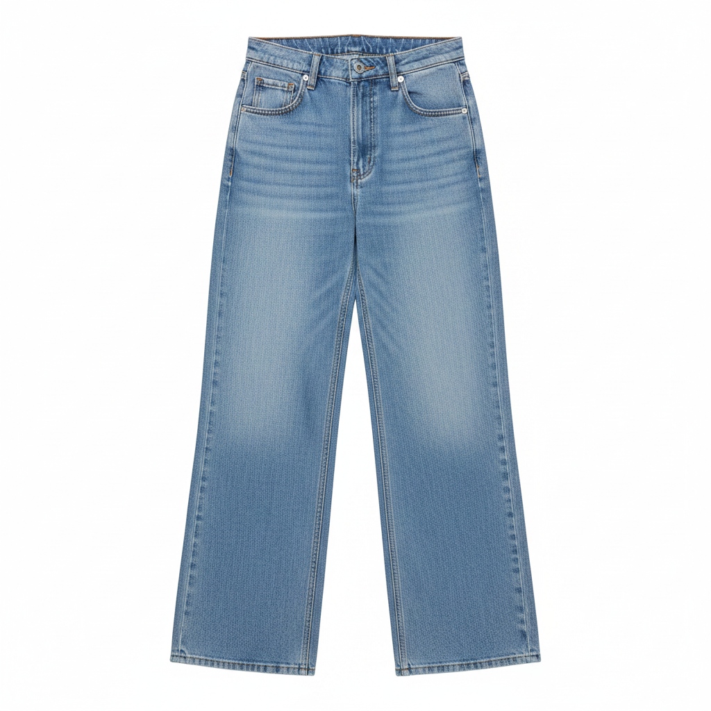 Light Blue Wide Leg Denim Jeans photo 1