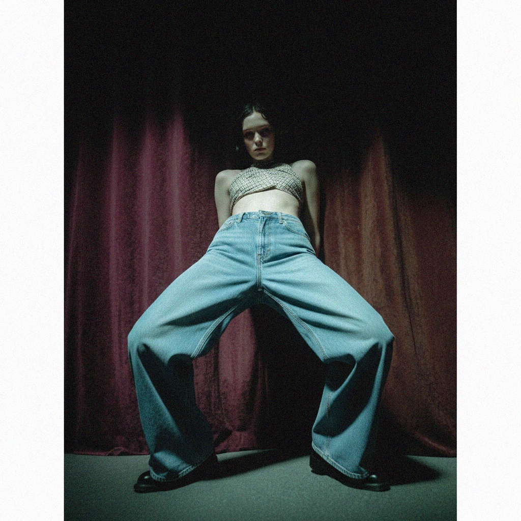 Light Blue Wide Leg Denim Jeans photo 3