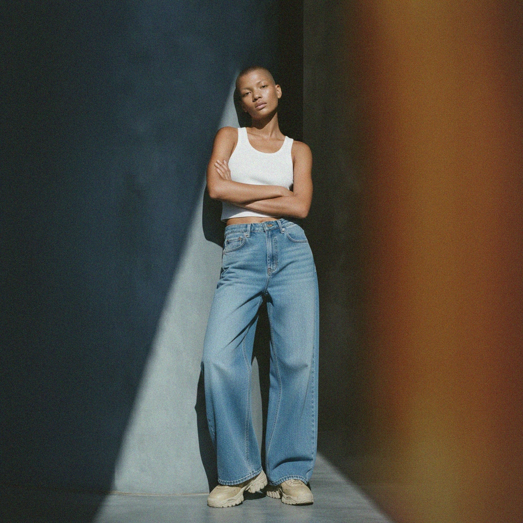 Light Blue Wide Leg Denim Jeans photo 4