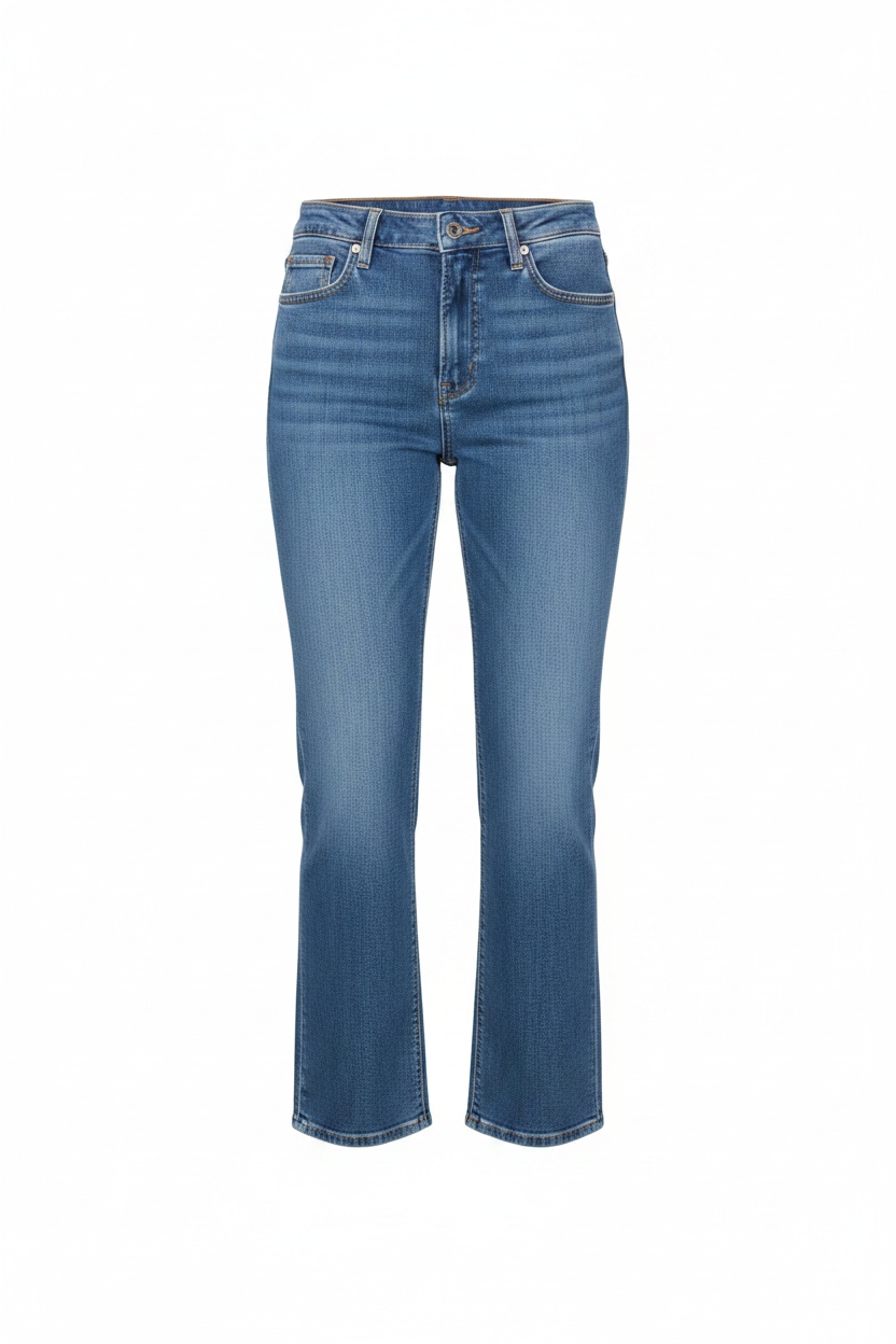 High-Waist Cropped Blue Denim Jeans photo 1