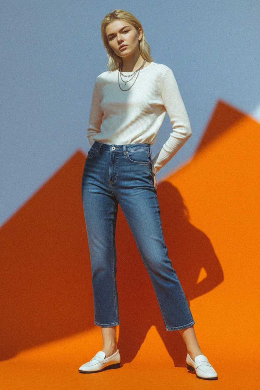 High-Waist Cropped Blue Denim Jeans photo 4