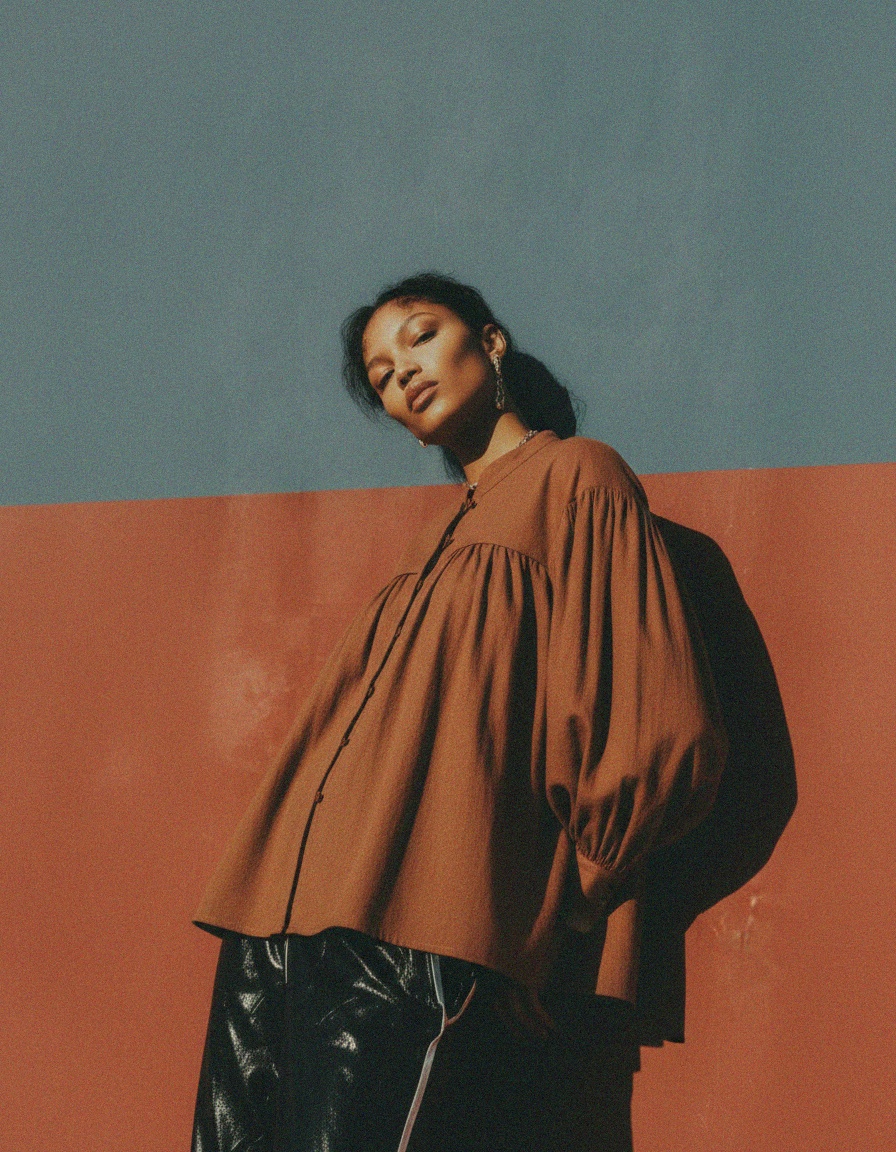 Brown Relaxed Fit Gathered Blouse photo 3