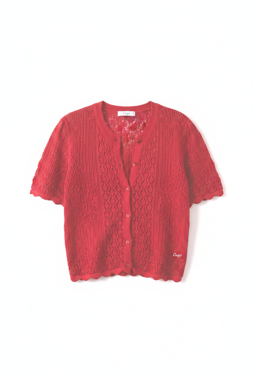 Red Knit Button-Front Cardigan photo 1