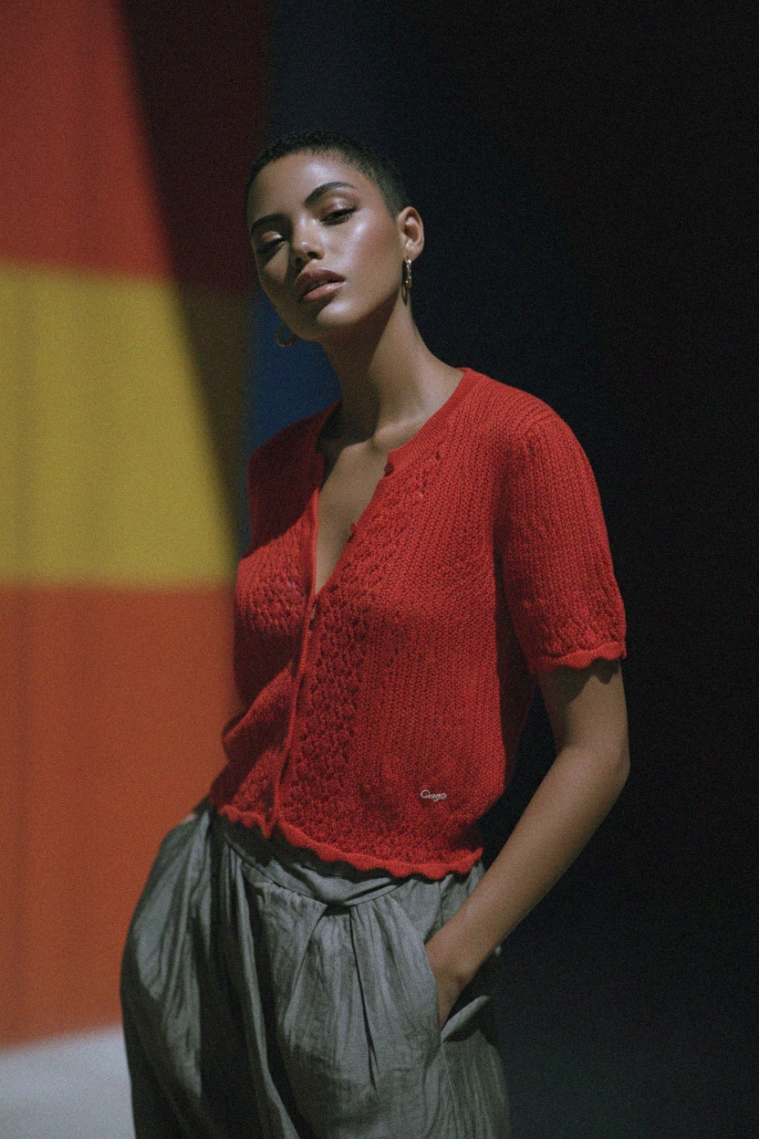 Red Knit Button-Front Cardigan photo 2