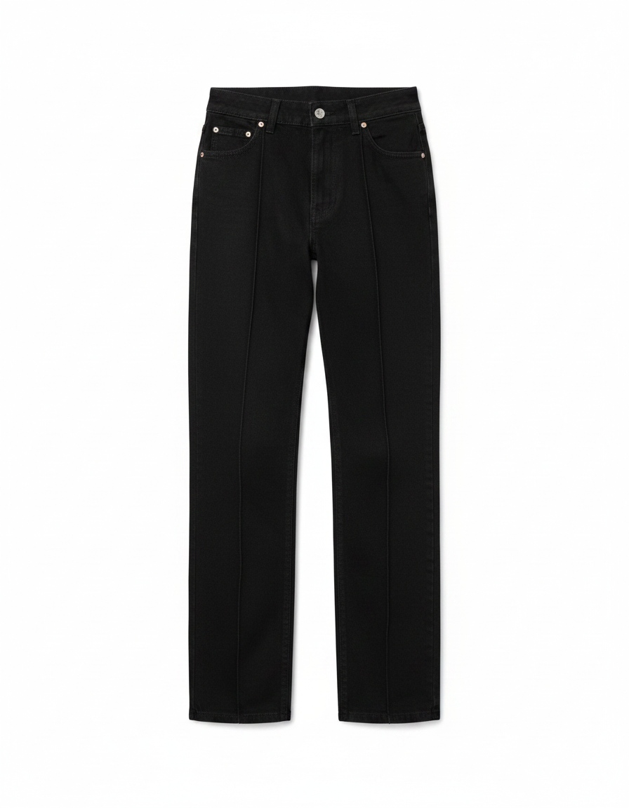 Classic Black Straight Leg Pants with Front Seam Detail photo 1