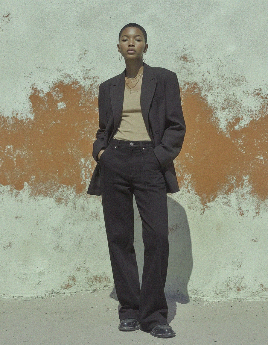 Classic Black Straight Leg Pants with Front Seam Detail photo 3