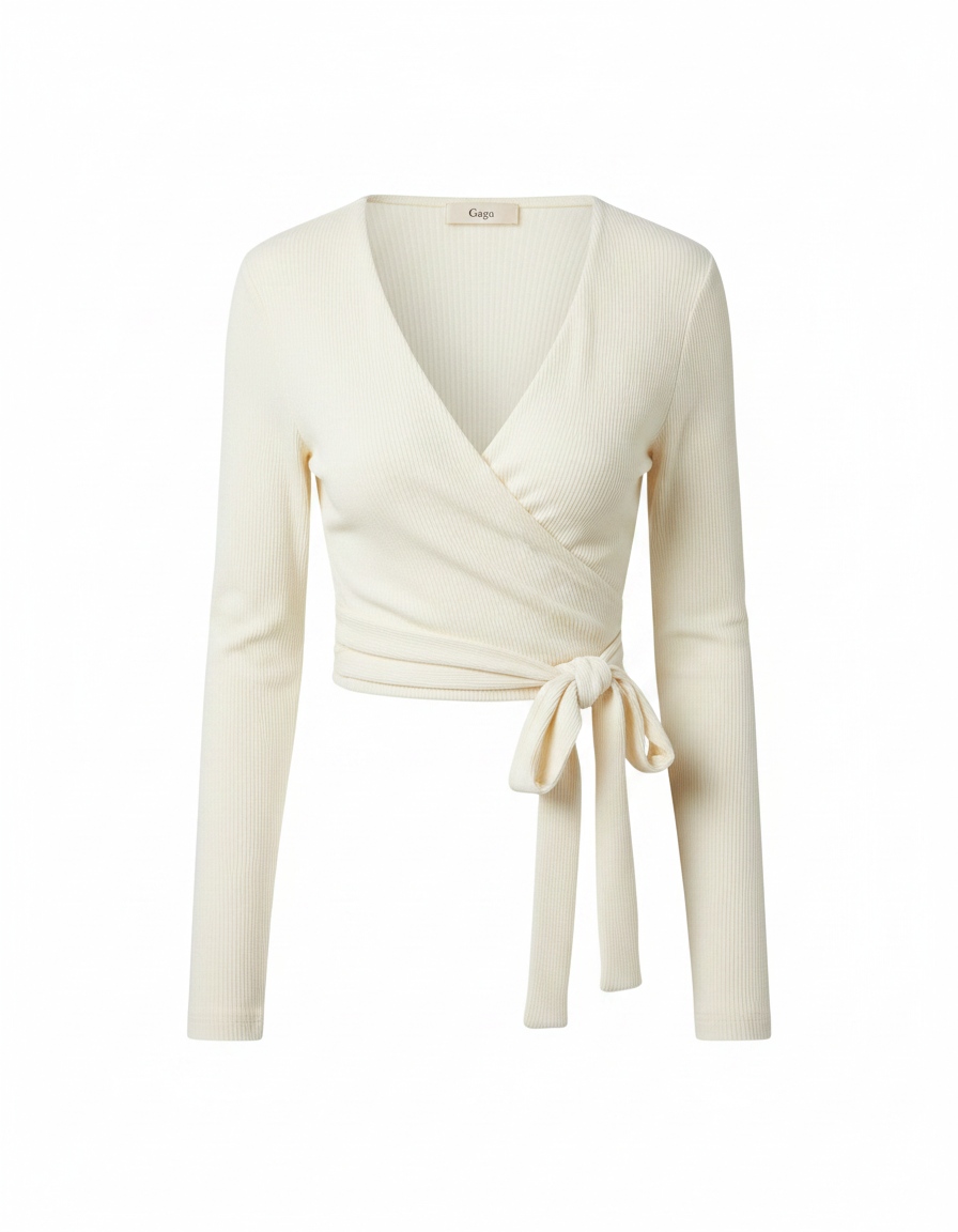 Long Sleeve Ribbed Wrap Top photo 1
