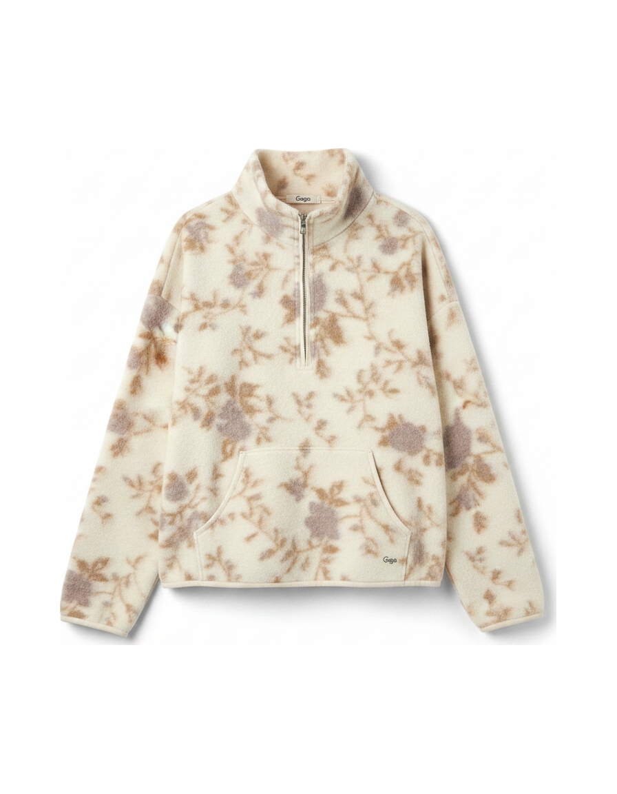 Floral Half-Zip Fleece Pullover Sweater photo 1
