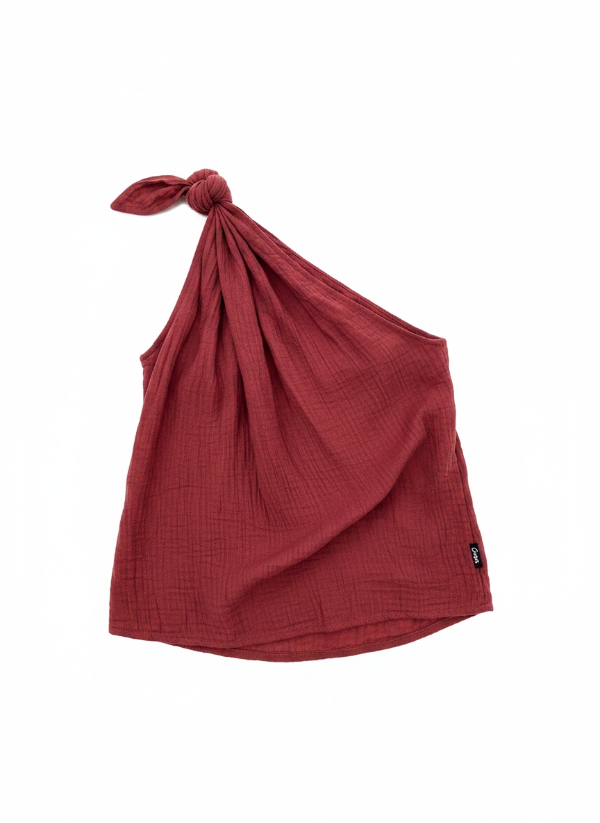 Knotted One-Shoulder Draped Top in Rich Red photo 1