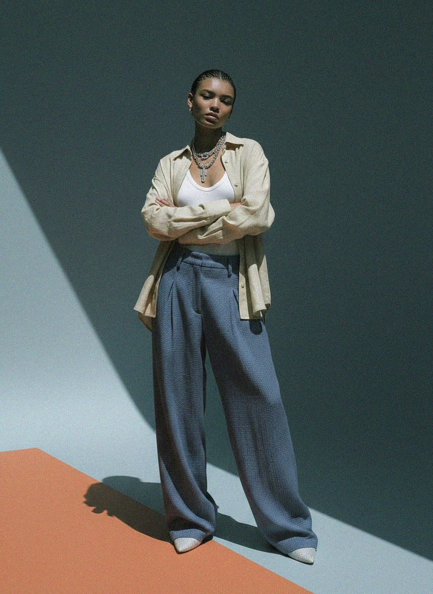 Blue Wide-Leg Pleated Pants photo 4