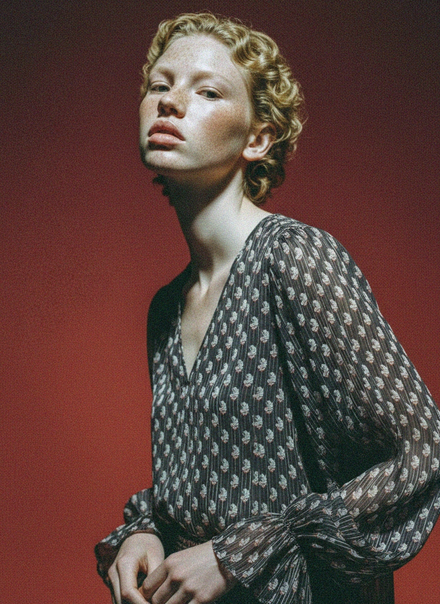 Elegant Sheer Patterned Blouse with Ruffled Sleeves photo 2
