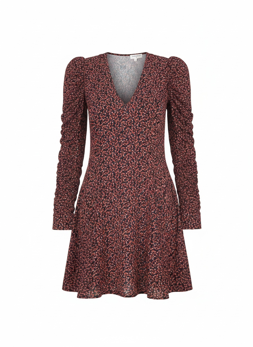 Floral Print V-Neck Mini Dress with Ruched Sleeves photo 1