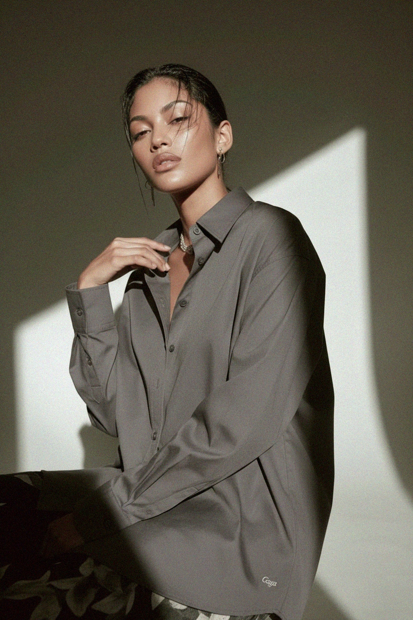 Oversized Button-Down Collared Shirt photo 3