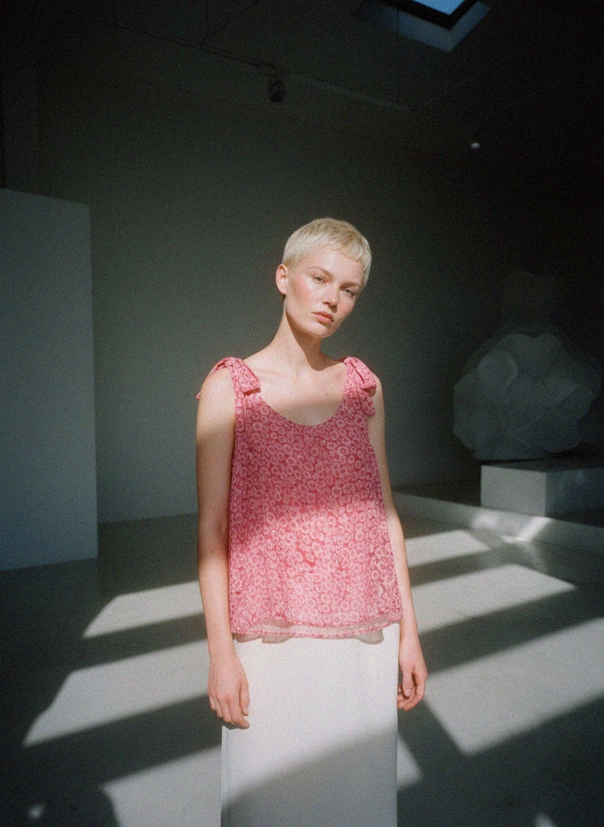Pink Patterned Sleeveless Blouse photo 2