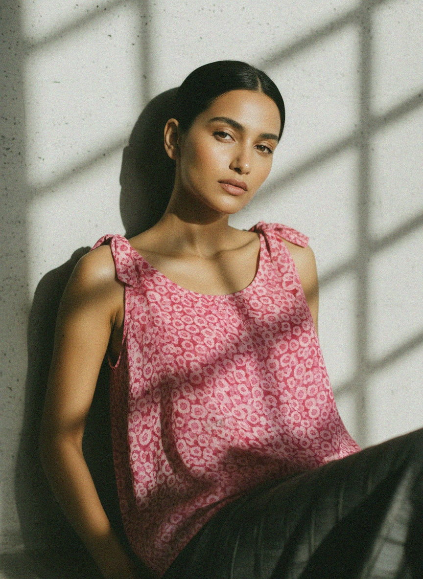 Pink Patterned Sleeveless Blouse photo 4