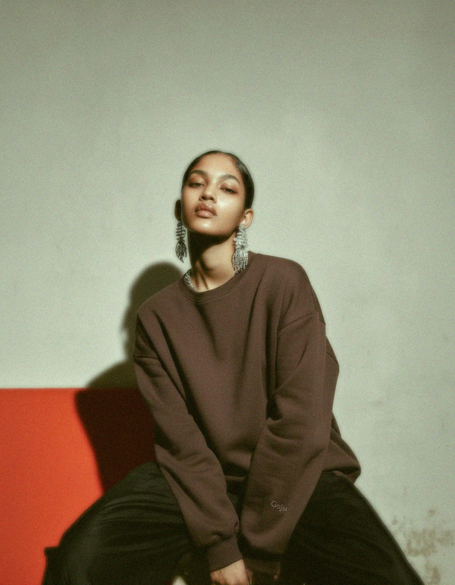 Brown Oversized Crew Neck Sweatshirt photo 4