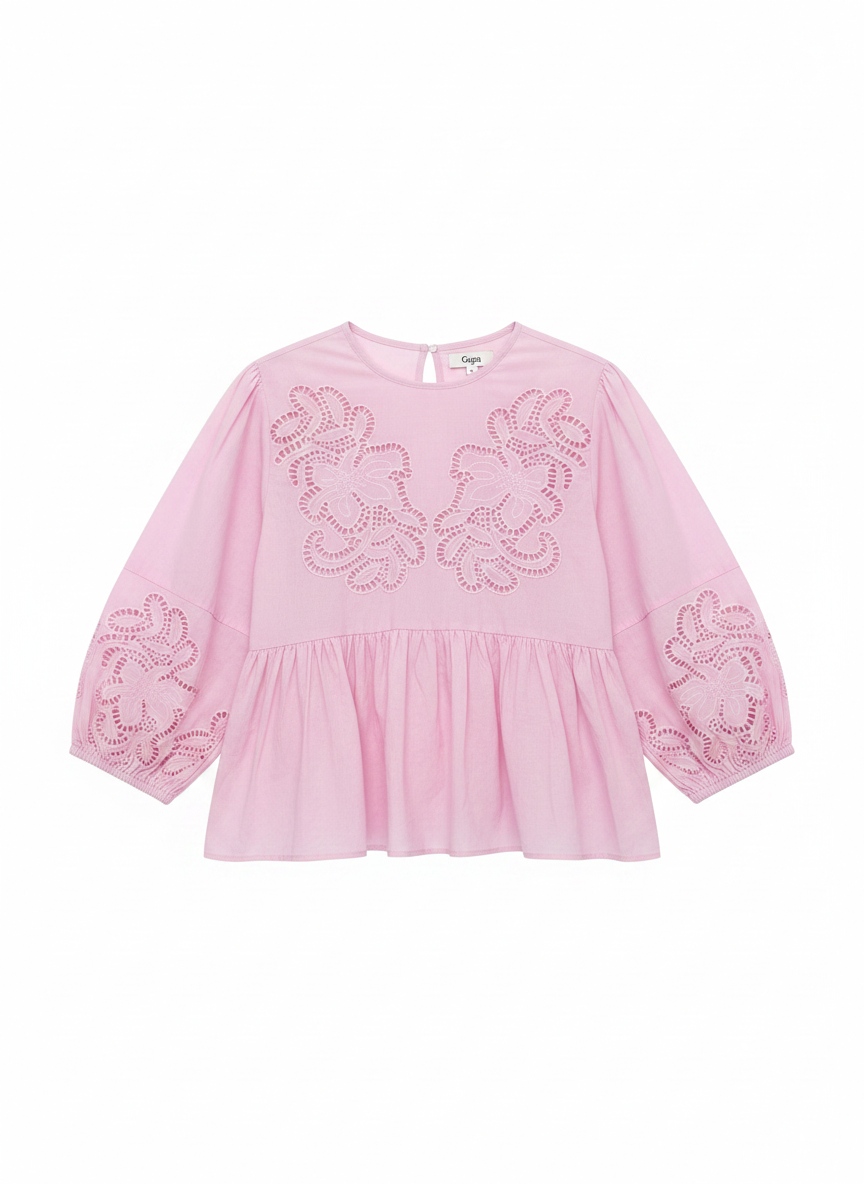 Pink Eyelet Embroidered Peplum Blouse photo 1