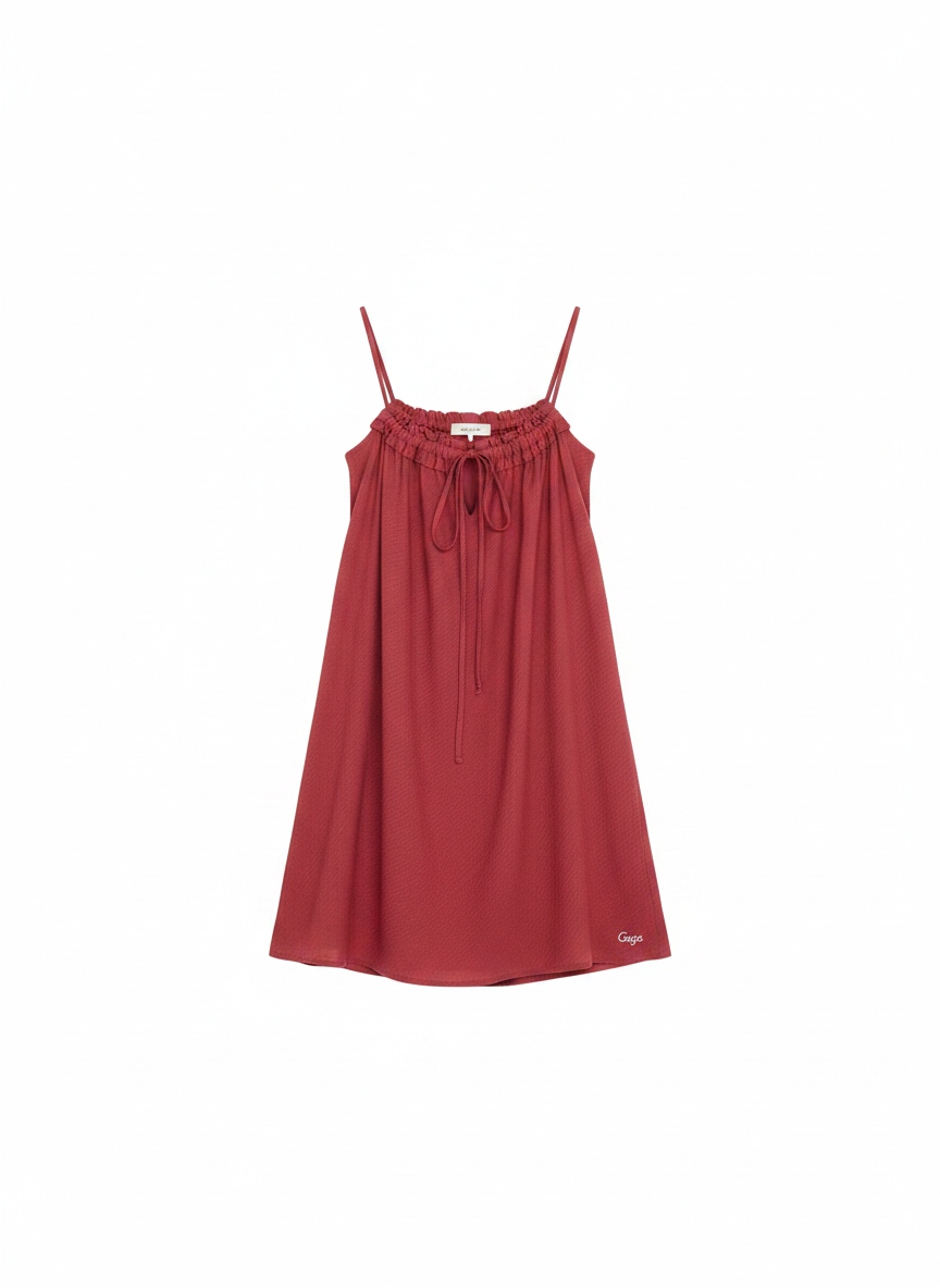 Red Spaghetti Strap Mini Dress with Tie Detail photo 1