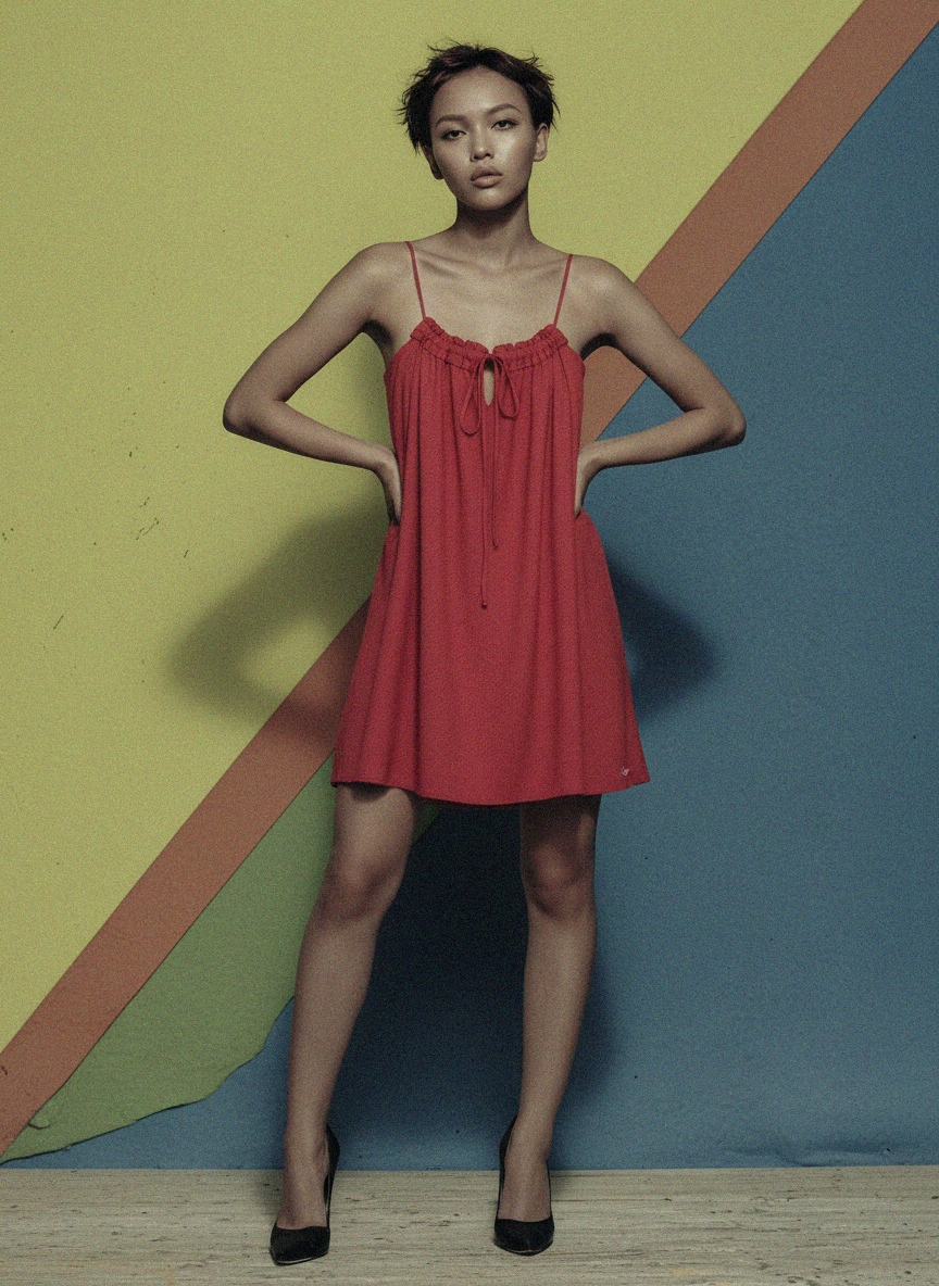 Red Spaghetti Strap Mini Dress with Tie Detail photo 3