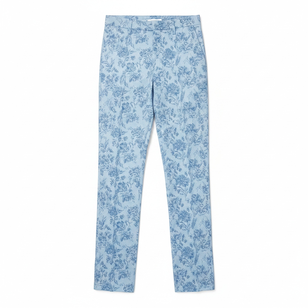 Blue Floral Pattern Regular Fit Pants photo 1