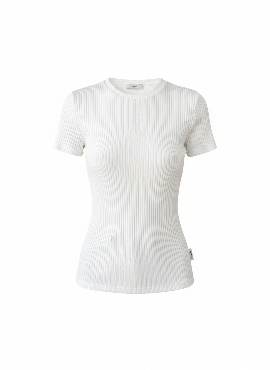 Fitted White Ribbed Short Sleeve Top photo 1