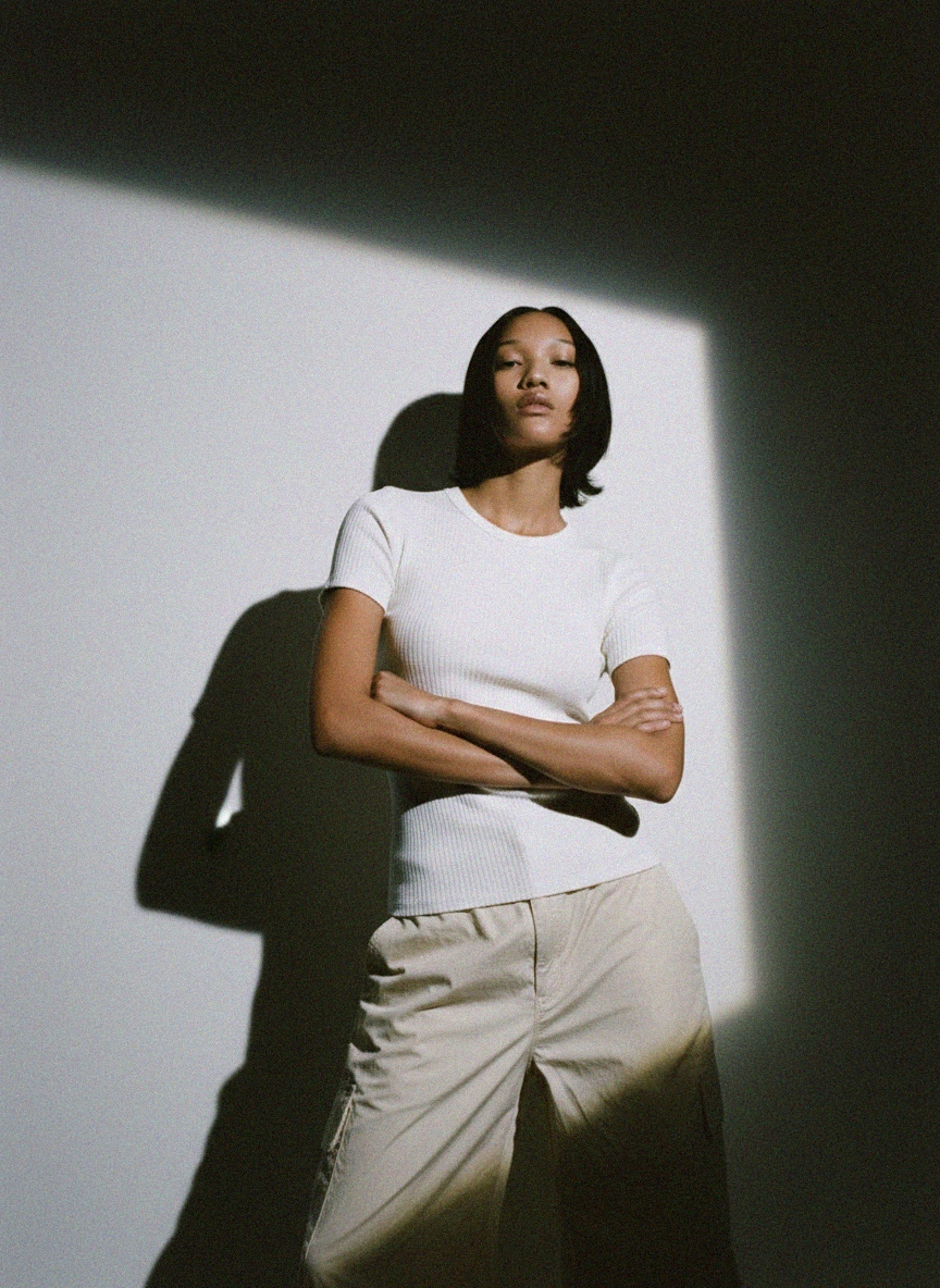 Fitted White Ribbed Short Sleeve Top photo 4