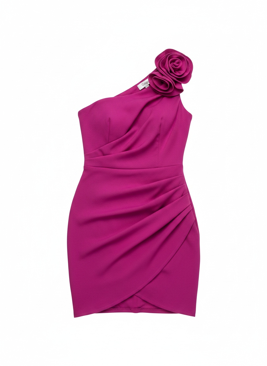 Fuchsia One-Shoulder Ruched Mini Dress photo 1