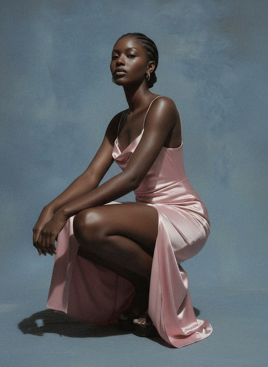 Elegant Pink Satin Cowl Neck Maxi Dress with Slit photo 3