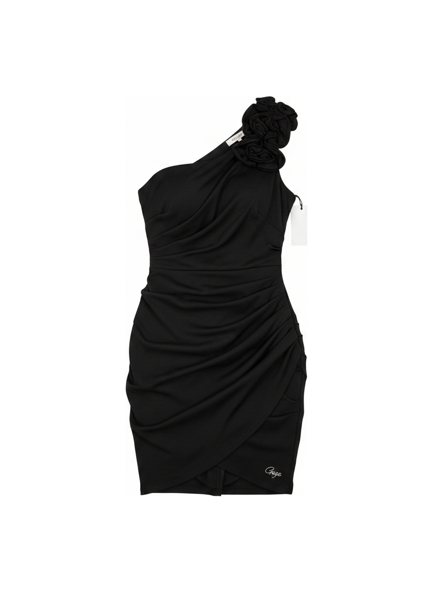 Elegant Black One-Shoulder Ruched Mini Dress photo 1